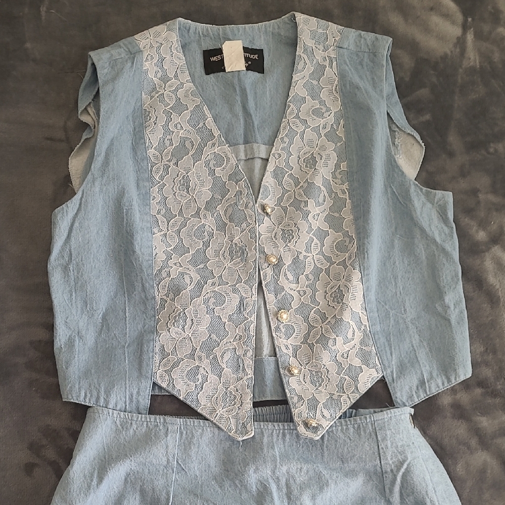 LILIA SMITH Vintage Lace Embelished Vest, With Skort